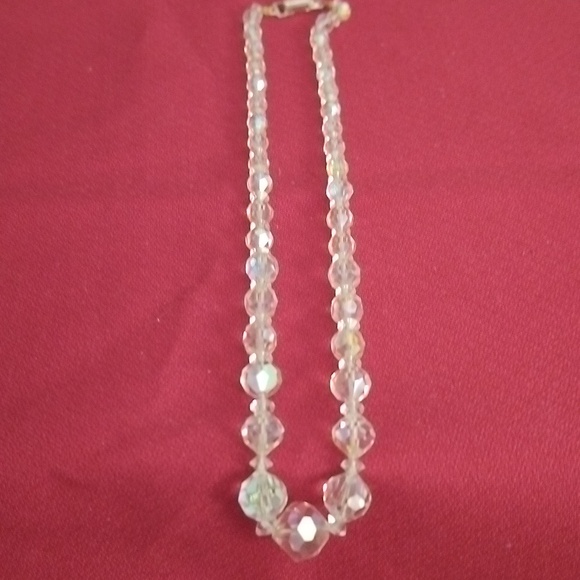 Vtg. Germany Faceted AB Glass Single Strand "18 Necklace - Picture 2 of 8